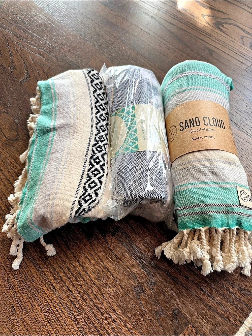 Sand Cloud Turkish Beach Towel Striped Cotton Green & Cream